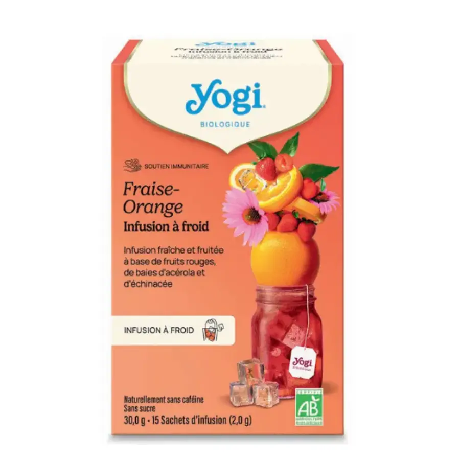 Yogi Tea Infusions à Froid Fraise Orange 15 sachets - Pharmacie Agnès Praden à Alès
