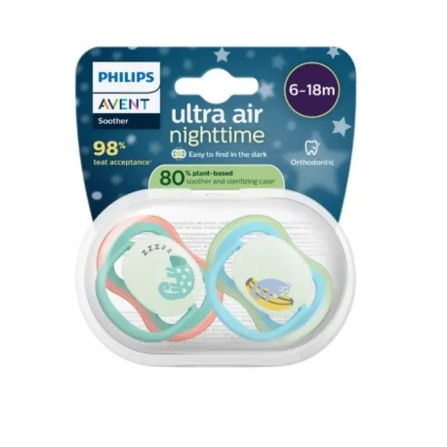 Avent Ultra Air Nuit Sucette 6-18 Mois Bleu-Vert