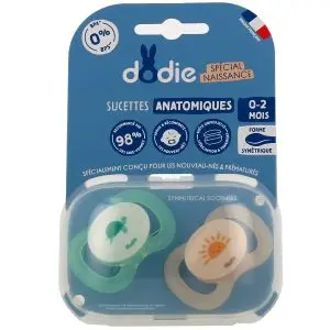 Dodie Sucette Anatomique Silicone Tortue et Soleil - De 0 à 2 mois, 2 Unités