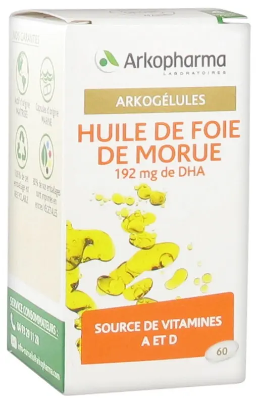 Arkopharma Arkogélules Huile de Foie de Morue 60 Capsules - Pharmacie Agnès Praden à Alès