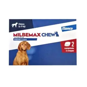 Milbemax Chew Chien 5kg Et Plus 2 Comprimés à Croquer