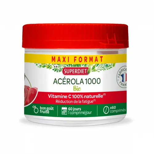 Superdiet Acérola 1000 Bio 60 comprimés - Pharmacie Agnès Praden à Alès