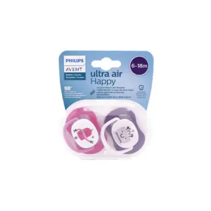 Avent Ultra Air 2 Sucettes Orthodontiques 6-18 Mois Motif : Happy