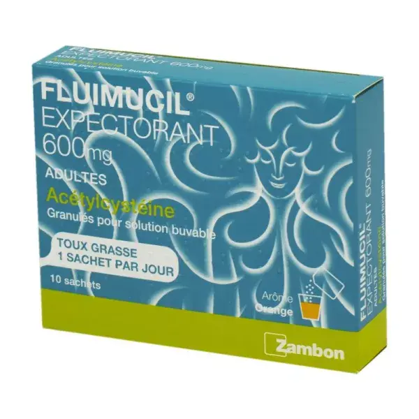 Zambon Fluimucil Expectorant 600 mg adultes - 10 Sachets - Pharmacie Agnès Praden à Alès