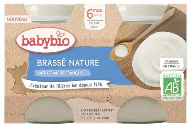 Babybio Brassé Nature 6 Mois et + Bio 2 Pots de 130 g