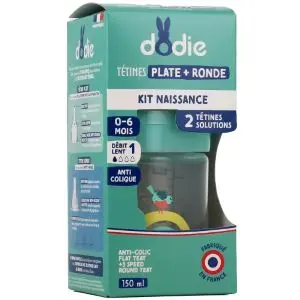 Dodie Biberon Kit Naissance Tétines Plates + Ronde 0-6 Mois Débit 1 150ml 