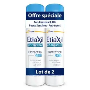 Etiaxil Anti-Transpirant Déodorant Aérosol Protection 48h Aisselles Transpiration Modérée Peaux Sensibles 2x150ml - Pharmacie Agnès Praden à Alès