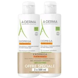 A-Derma Exomega Control Gel Moussant Emollient Peaux A Tendance Atopique 2x500ml - Pharmacie Agnès Praden à Alès