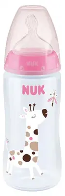NUK First Choice + Biberon Temperature Control 360 ml 6-18 Mois -Rose clair Girafe
