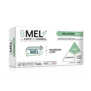 8:MEL+ Mélatonine 1mg 30 Comprimés Bi-Couches