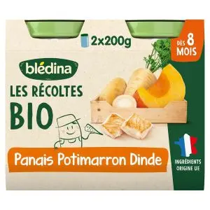 Les Récoltes Bio Panais Potimarron Dinde dès 8 Mois 2 x 200 g