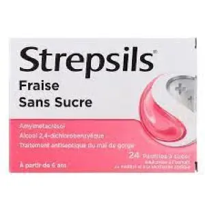 Strepsil Fraise Sans Sucre 24 Pastilles à Sucer