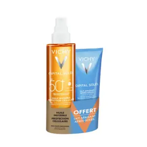 Vichy Capital Soleil Huile Invisible SPF50 200 ml + Lait Apaisant Après-Soleil 300ml - Pharmacie Agnès Praden à Alès