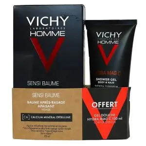 Vichy Homme Sensi Baume Après-rasage Apaisant 75ml + Hydra mag C Gel Douche 100ml Offert 