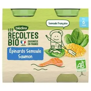 Blédina Les Récoltes BIO Petit Pot Epinards Semoule Saumon - 2x200g