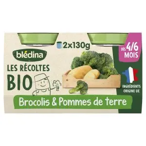 Blédina Les Récoltes Bio Brocolis Pommes de Terre dès 4/6 mois 2x130g
