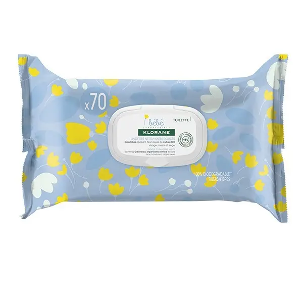 Klorane Bébé lingettes nettoyantes douces x70 - Pharmacie Agnès Praden à Alès