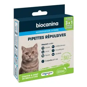 Biocanina Pipettes Répulsives Chaton & Chat de 500 g à 5 kg 4 Pipettes