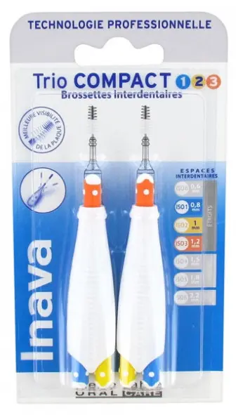 Inava Trio Compact 6 Brossettes Interdentaires - Taille 0,8 à 1,2 mm