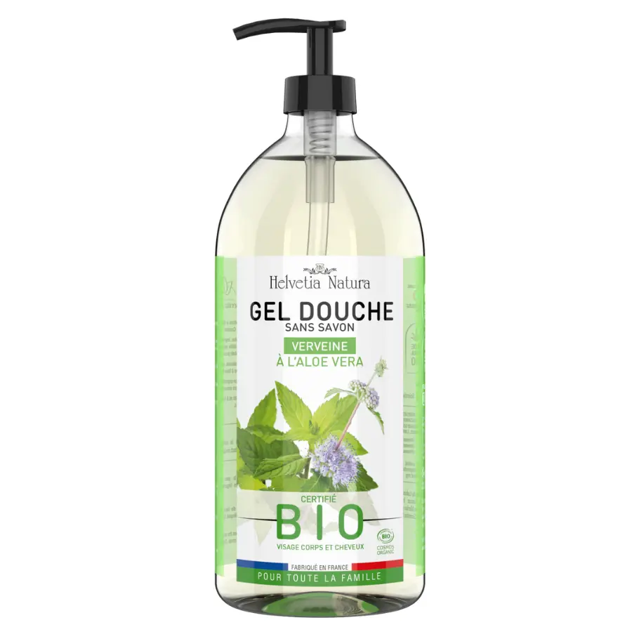 Helvetia Natura Gel Douche Verveine Menthe à l'Aloe Vera Bio 1L - Pharmacie Agnès Praden à Alès