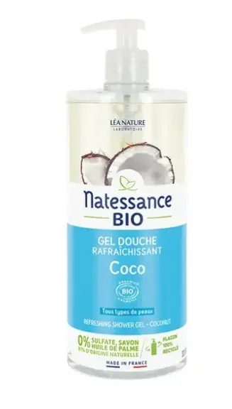 Natessance Gel Douche Rafraîchissant Eau de Coco Bio 1 L