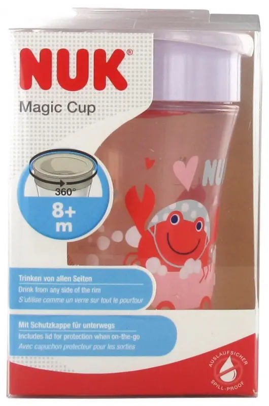 NUK Magic Cup 230 ml 8 Mois et + - Couleur : Gris/ Rose