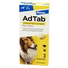 AdTab 900mg Antiparasitaire Interne Chien- 22 à 45kg - 3 Comprimés