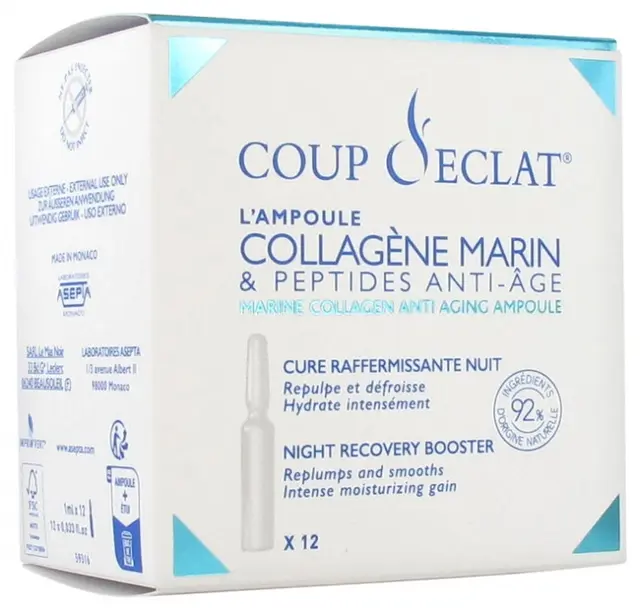 Coup d'Éclat 12 Ampoules Collagène Marin & Peptides Anti-Âge