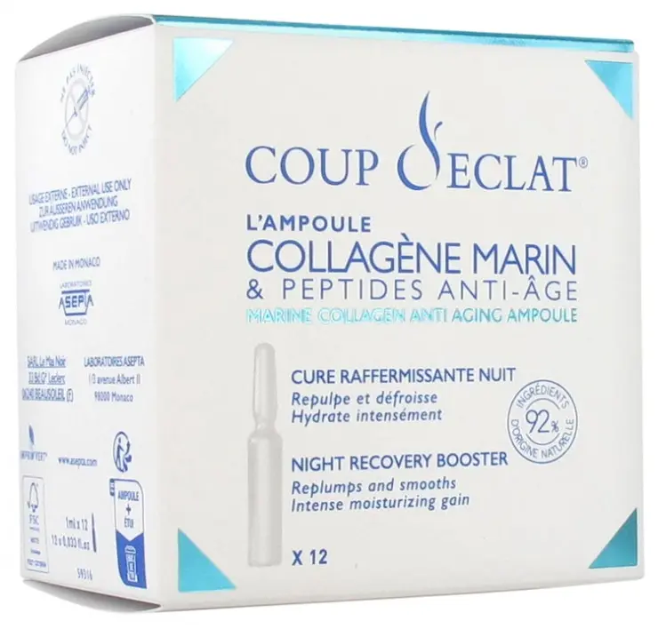 Coup d'Éclat 12 Ampoules Collagène Marin & Peptides Anti-Âge - Pharmacie Agnès Praden à Alès