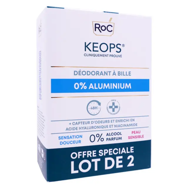 Roc Keops Déodorant Roll-on 48h 0% aluminium 2x30ml