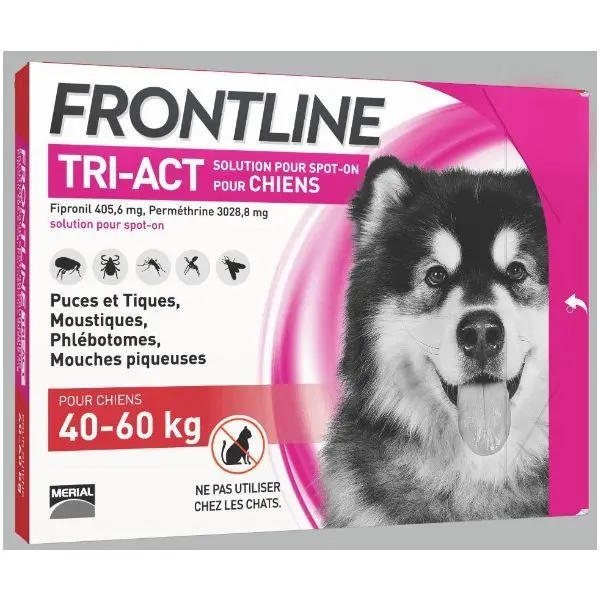 Frontline Tri-Act chiens 40-60kg 3 pipettes - Pharmacie Agnès Praden à Alès