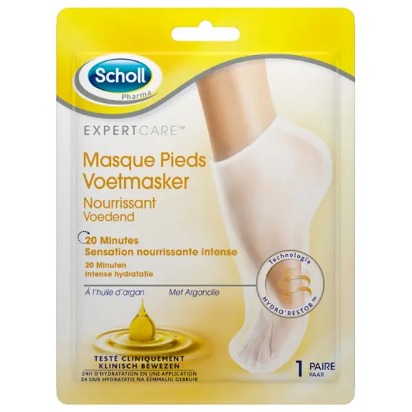 Scholl Masque Pieds Nourrissant à l'Huile d'Argan 1 Paire - Pharmacie Agnès Praden à Alès